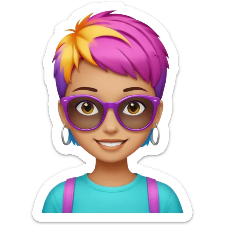 stylish teen girl wearing shades and dyed colorful short hair, stylish outfit sticker