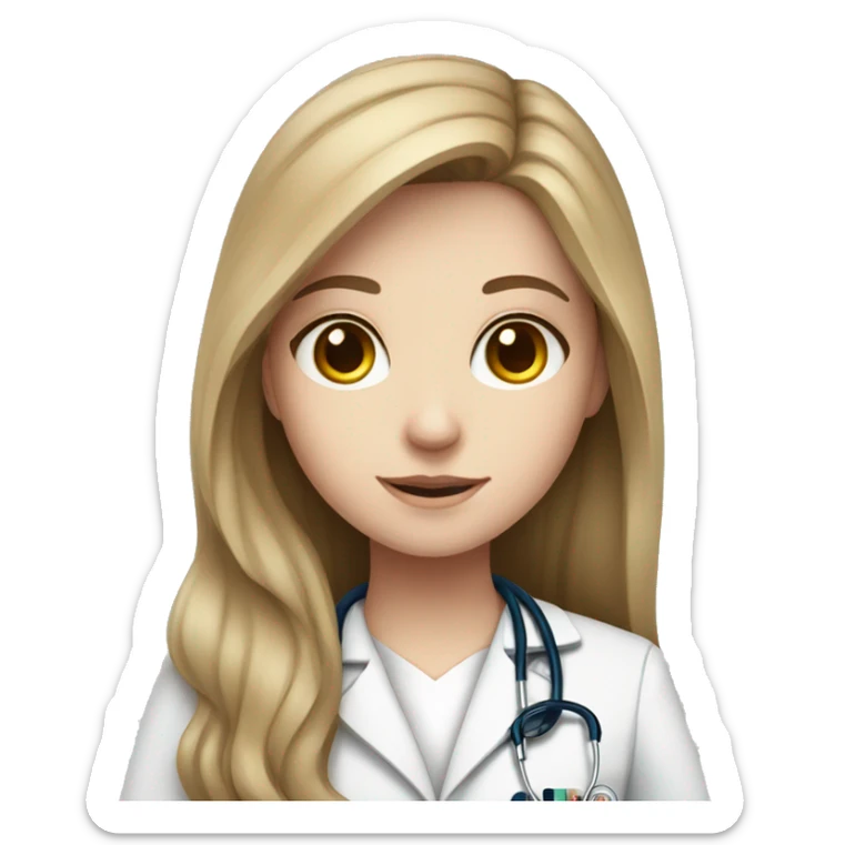 young pale white girl with long brown hair working as a doctor sticker
