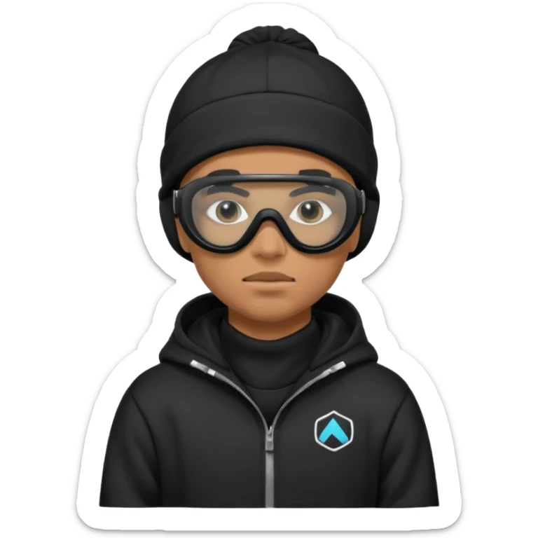 skier with black goggles hoodie and face mask looking stylish like an underground rapper sticker