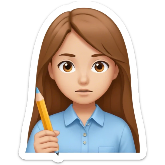 girl with long brown hair and light tan / peach skin taking a test sticker