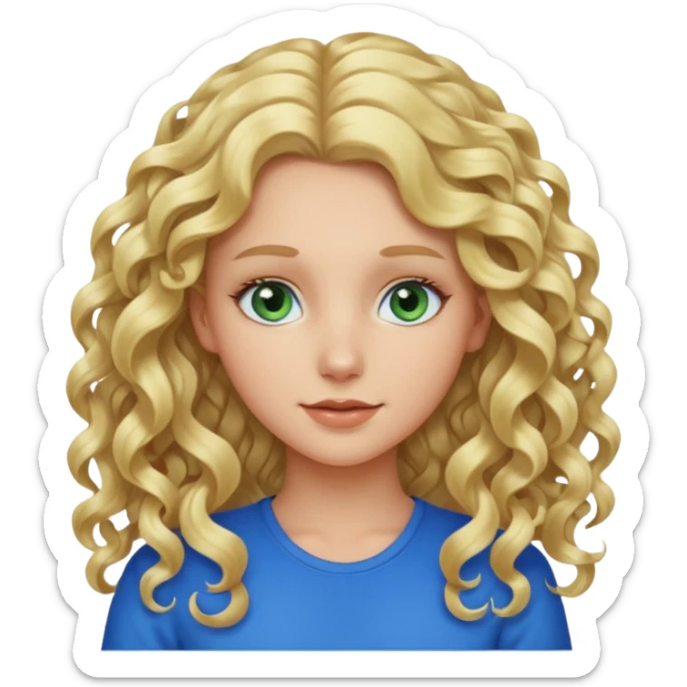A white girl with long blonde curly hair and blue and green eyes sticker