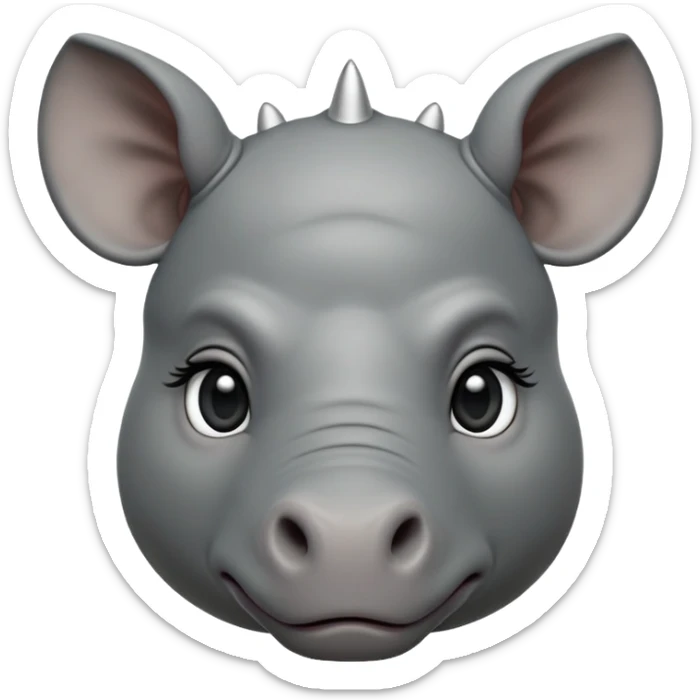 cinematic-noble-baby-rhinoceros-portrait-emoji,slate-grey-hide--poised-and-regal,-with-a-massive,-powerful-build-and-a-thick,-deep-set-soulful-piercing-eyes,-simplified-yet-sharp-and-sophisticated-features,-highly-detailed,-large-black-eyes, zoomed out showing shoulders sticker