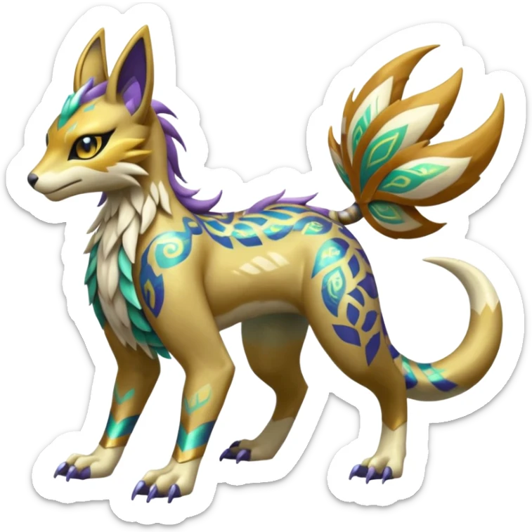 Tribal Exotic Meloetta-Lombax-Renamon-Protogen-Palkia-hybrid-fusion-Fakémon-creature, full body sticker
