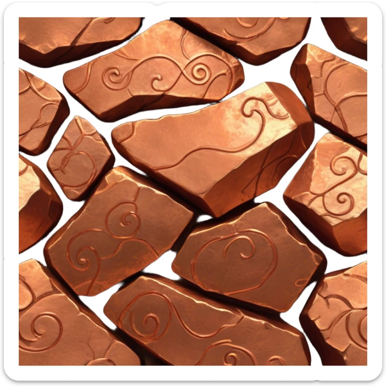 Cinematic Realistic Copper Ore, Warm and earthy, with rich, reddish-brown hues and intricate swirls of natural patterns across the rough, raw surface. The metal catches light with a gentle, glowing shimmer, exuding a rustic, organic charm. Soft glowing outline, capturing the essence of earthy elegance and natural beauty in raw copper ore. sticker