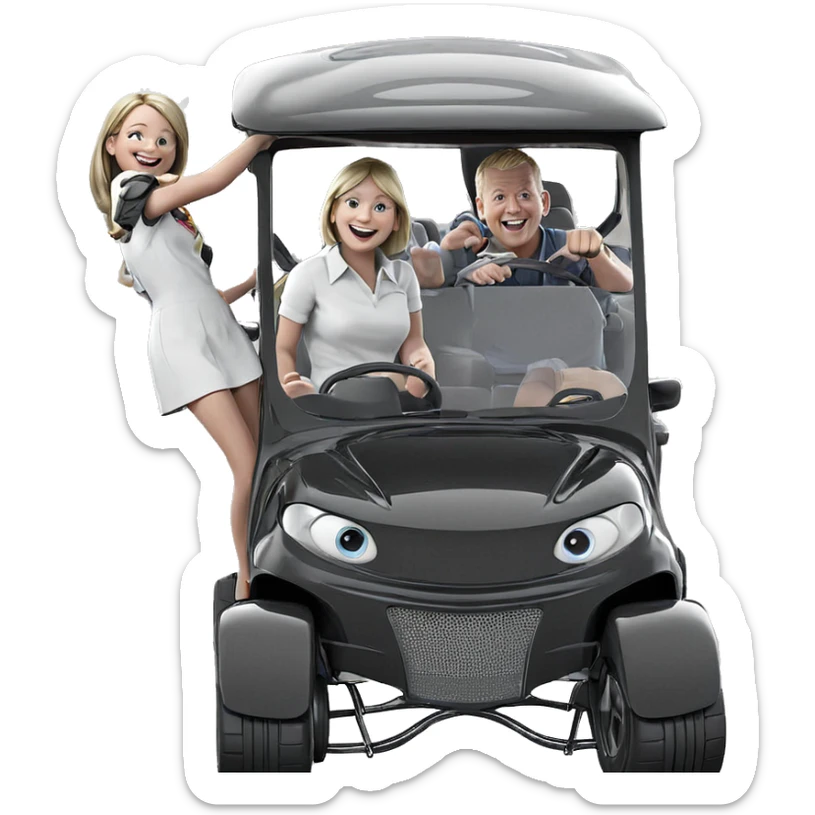 smiling girl with boys and car sticker