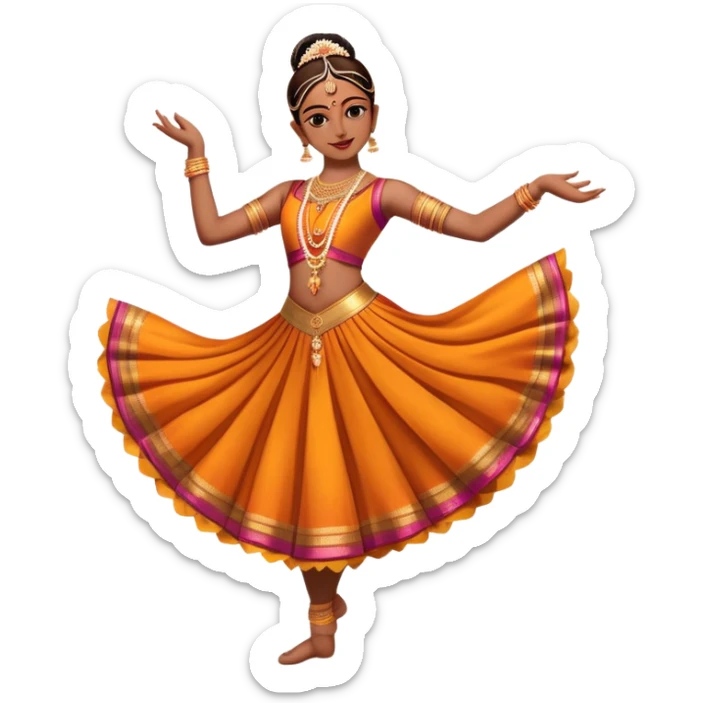 cinematic-realistic-bharatanatyam-dance-emoji,-depicted-as-an-elegant-classical-indian-dance-performance-with-graceful-poses,-intricate-costumes,-and-expressive-hand-gestures,-rendered-with-rich-textures-and-warm-dramatic-lighting, single dancer sticker