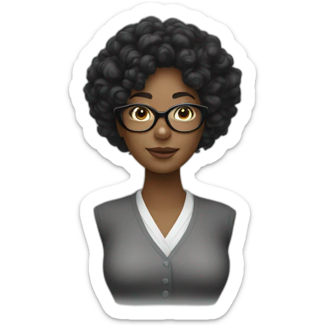 Long curly black hair woman in white glasses sticker