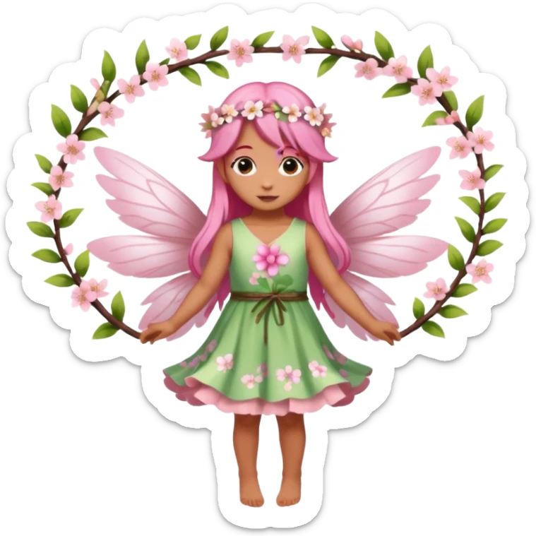 A flower fairy girl with long, light cherry blossom pink hair and wings.full body sticker