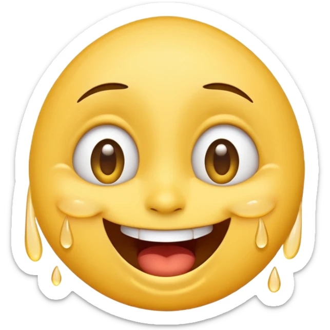 Emoji, laughing face with lots of tears of joy exactly from eyes, wide smile, big eyes sticker