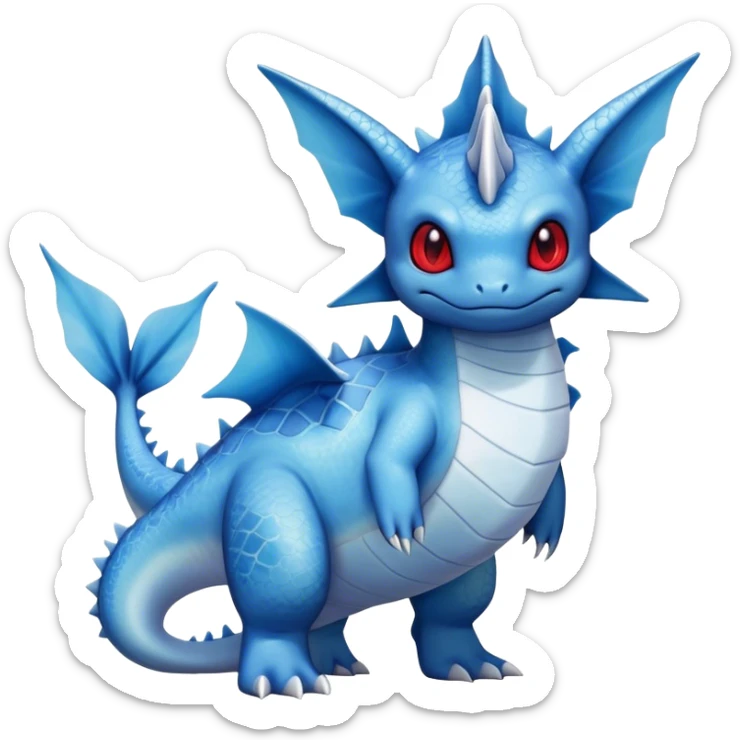 Edgy cool Lapras-Vaporeon-creature-hybrid full body, four legs, red eyes,  sticker