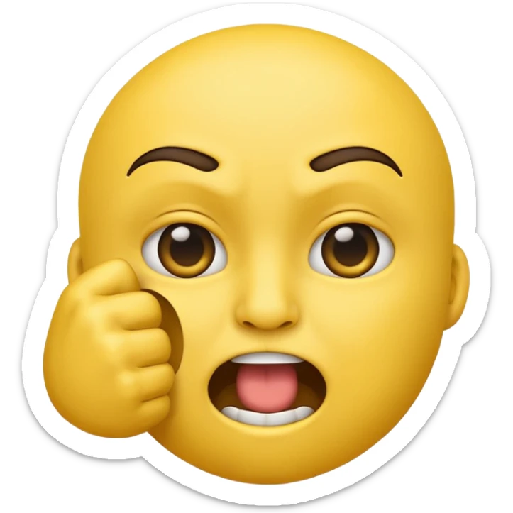 Emoji face with squinty eyes and fist in front of mouth sticker
