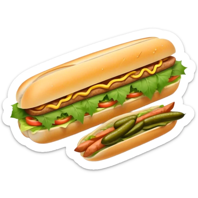 Cinematic Realistic B√°nh m√¨ Sandwich Dish Emoji, showcasing a crusty baguette filled with savory meats, pickles, and fresh herbs rendered with dynamic detail and appetizing lighting. sticker