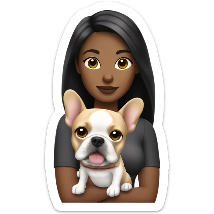 Black hair woman holding blonde French bulldog  sticker