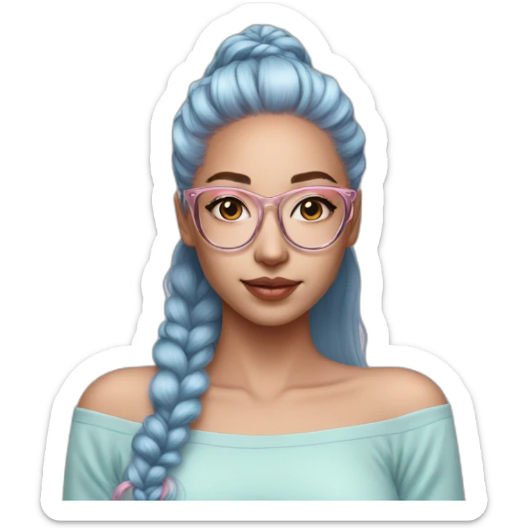 Beautiful Aesthetic Woman, glasses, light blue skirt, pink long ponytail hair sticker