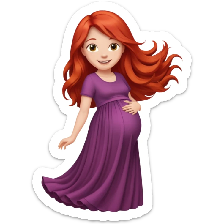 Make a girl with long red hair, pregnant with long skirt sticker