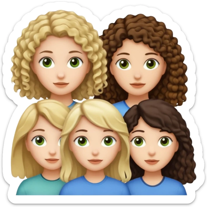 A trio of girls (one straight haired brown eyed brunette, another straight haired Blueish greenish eyed blonde and the last girl a browned eyed curly haired brunette sticker
