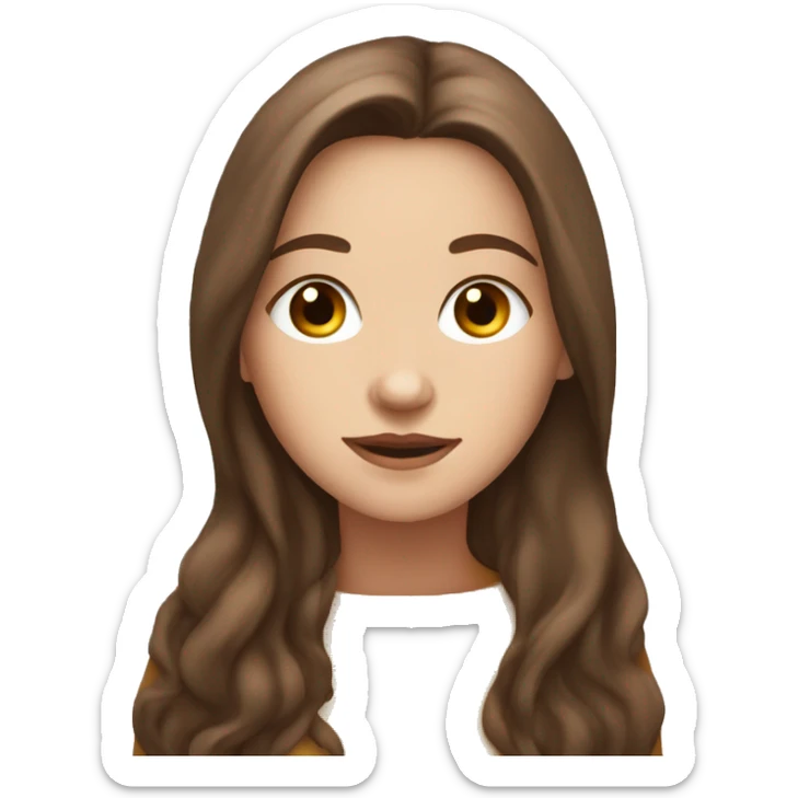 white girl with brown long hair and a hot chocolate sticker