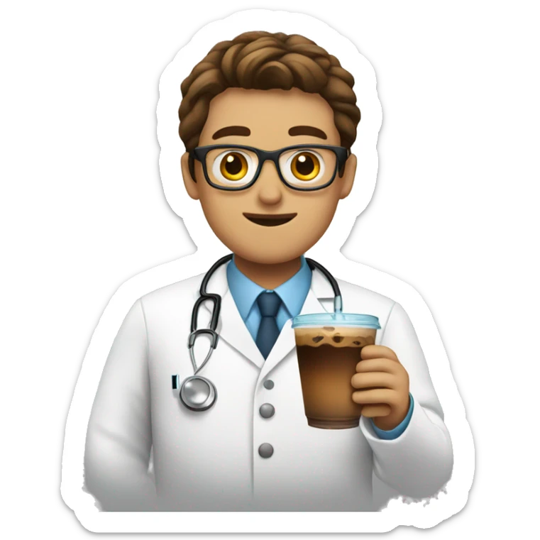 Doctor having iced coffee sticker