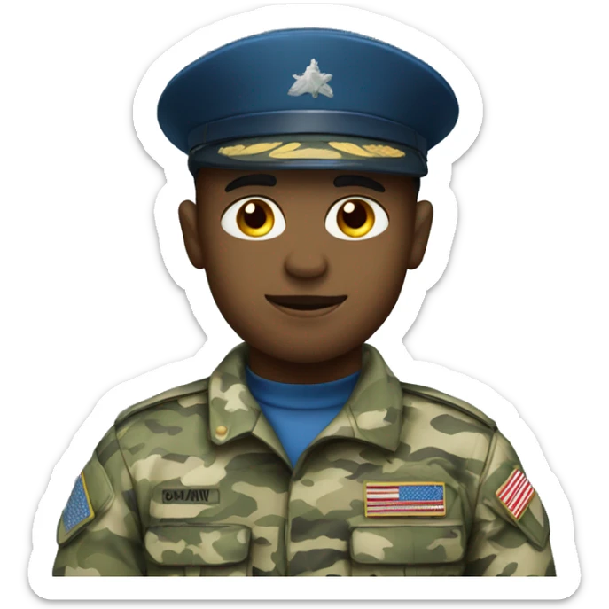 Military solider with blue camouflage uniform sticker