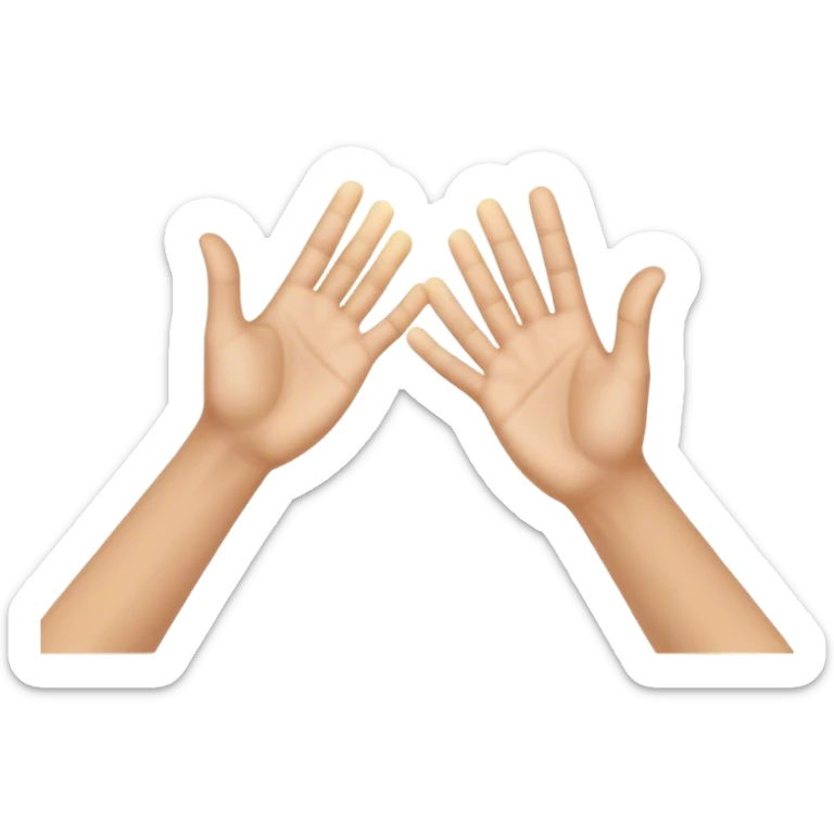 A dynamic depiction of two open hands meeting mid-air in a celebratory palm touch, with a subtle motion blur or impact lines to indicate movement. A small burst of energy or spark appears at contact, excitement, teamwork, or shared success. sticker