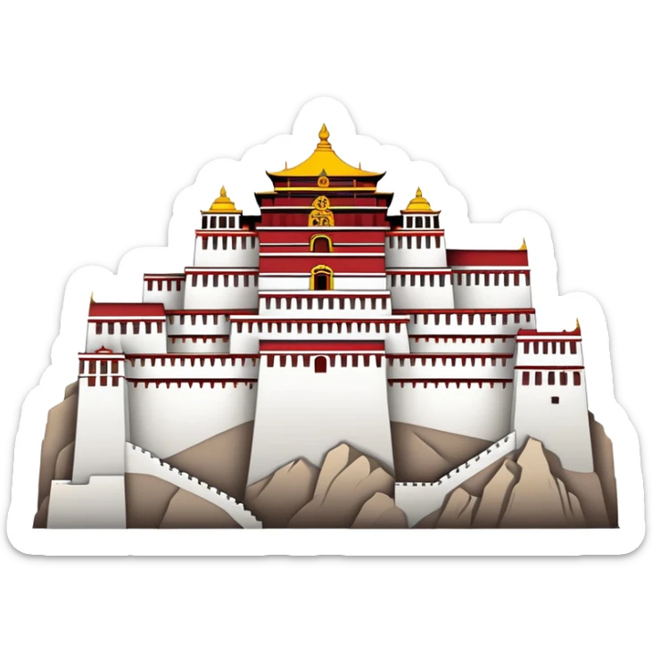 Tibetan Potala Palace Lhasa, simplified emoji style with bold outlines and bright colors, cartoon style white and red palace sticker