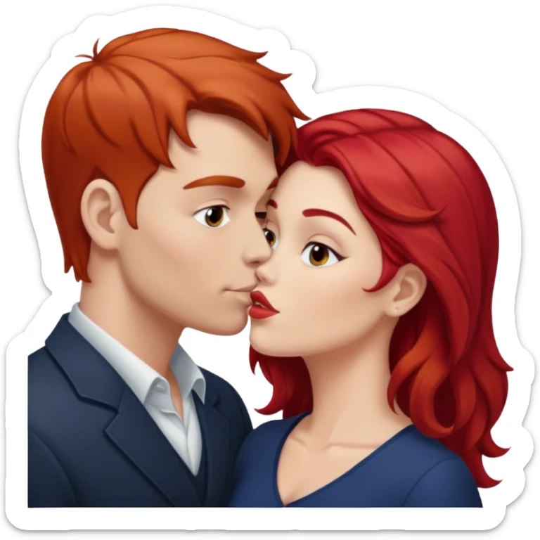 One white guy with brown hair and one white woman with red hair with no clothes kissing sticker