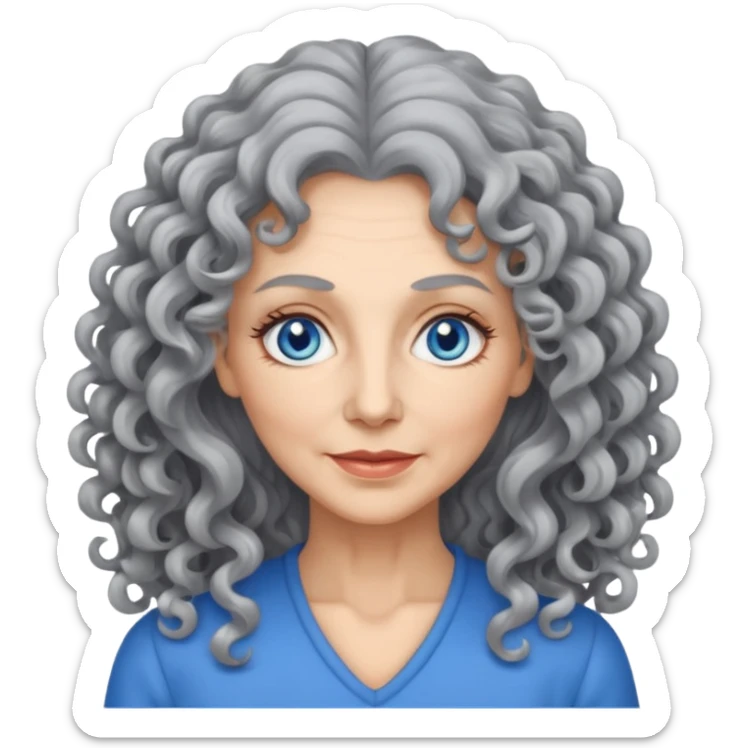  50 years olde woman with grey long curly hair and bleu eyes sticker
