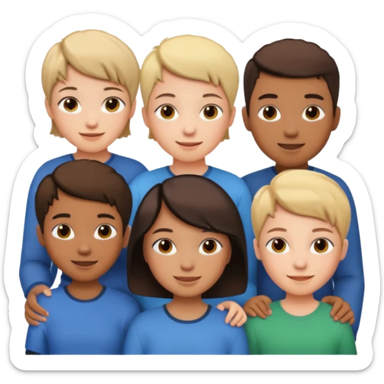 I want a 5 persons, 3 girls, one of them have a short hair, and 2 boys  sticker