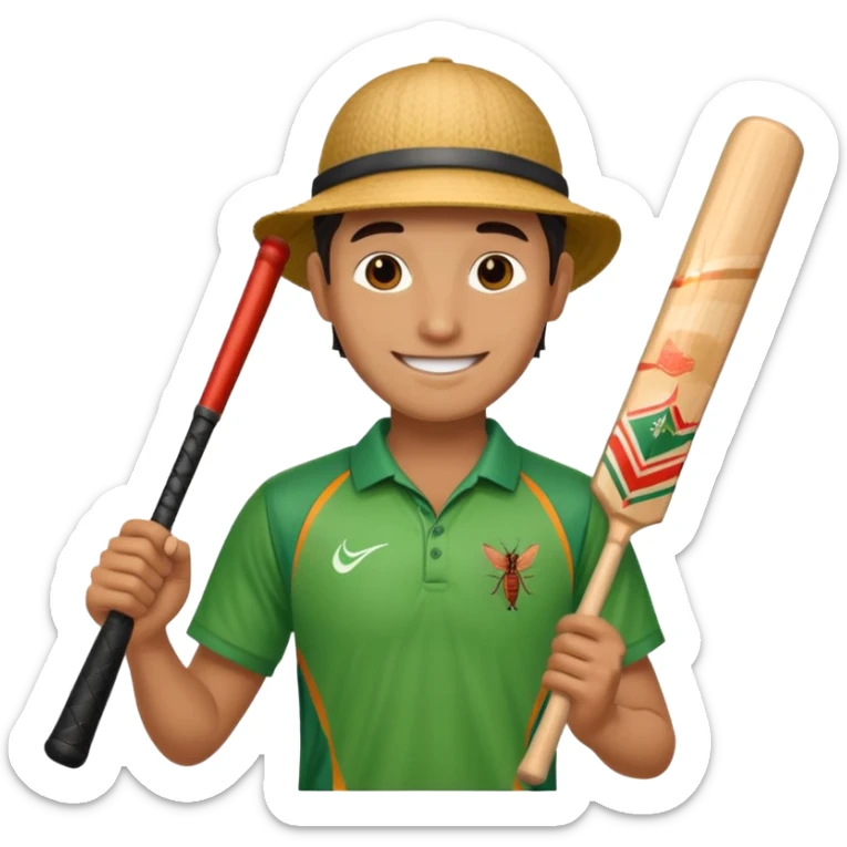 i want a emoji suitable for a logo s well.
it should contain a man holding cricket bat and is wearing all the cricket accessories with no face visible sticker
