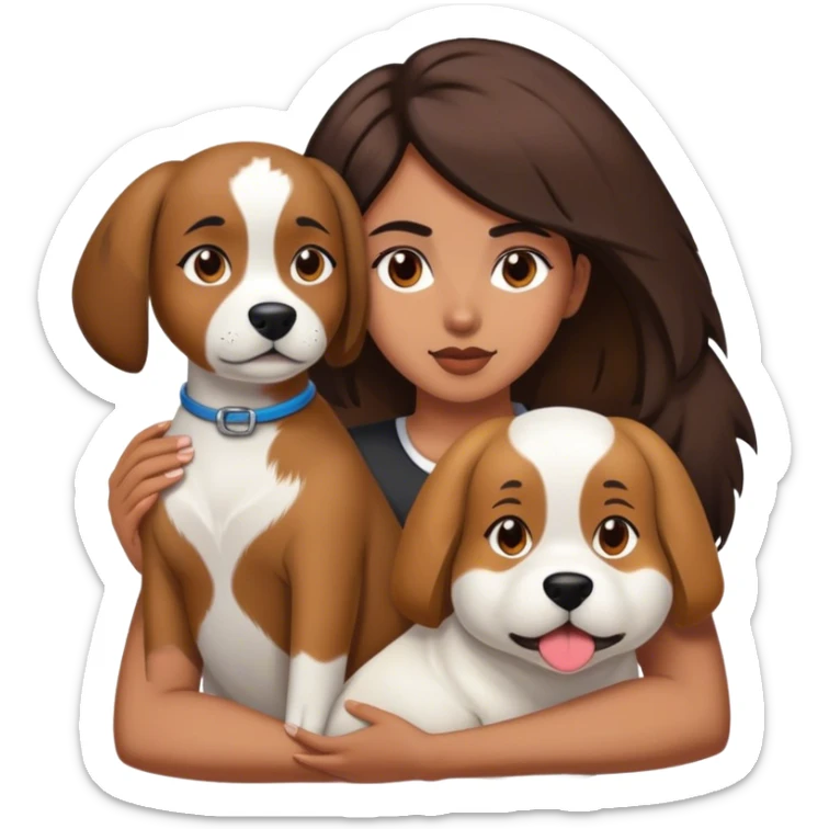 sort, 30 year old, brown girl, back Dutt hairstyle, with a big white brown dog sticker