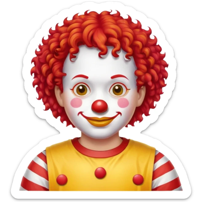 McDonald's clown with bright red curly hair and yellow T-shirt with red and white striped sleeves sticker