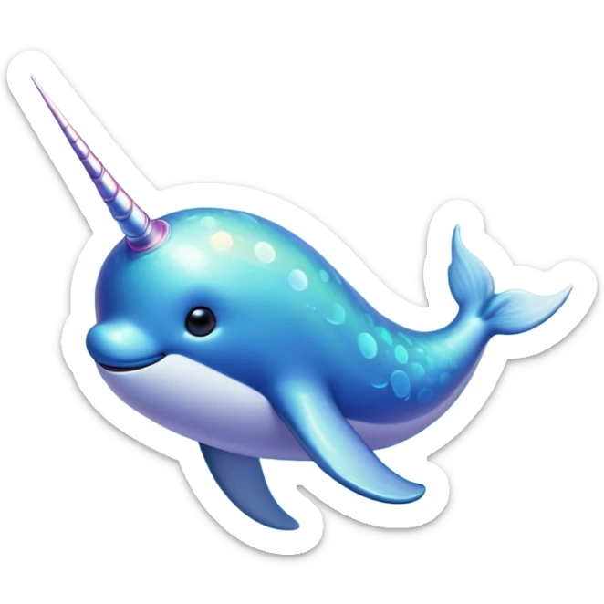 Cinematic Noble Narwhal Portrait Emoji, Poised and regal, with a sleek, iridescent body and a distinctive spiraled tusk, deep-set soulful eyes reminiscent of the ocean depths, Simplified yet sharp and sophisticated features, highly detailed, glowing with a soft, mystical glow, high shine, intelligent and enigmatic, stylized with an air of mythical allure, focused and graceful, soft glowing outline, capturing the essence of a watchful and confident sea unicorn that feels as though it could step out of the screen with effortless authority! sticker