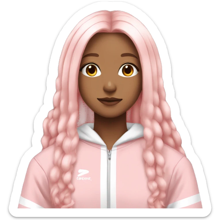 Light Pink long hair white anime girl with tracksuit on and striped top sticker