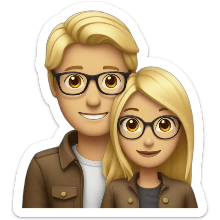 blonde woman and man hair brown with glasses that make a hug sticker