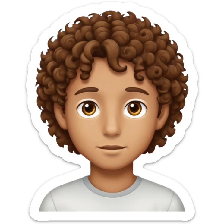 A boy with tan skin, curly brown hair, and brown eyes sticker