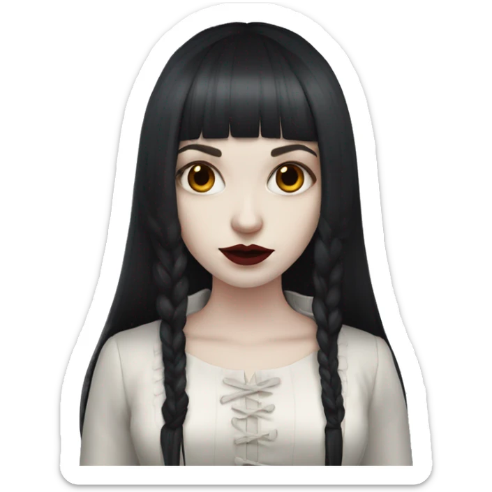 pale skinned girl with long dark red hair with fringe bangs and is in gothic outfit sticker