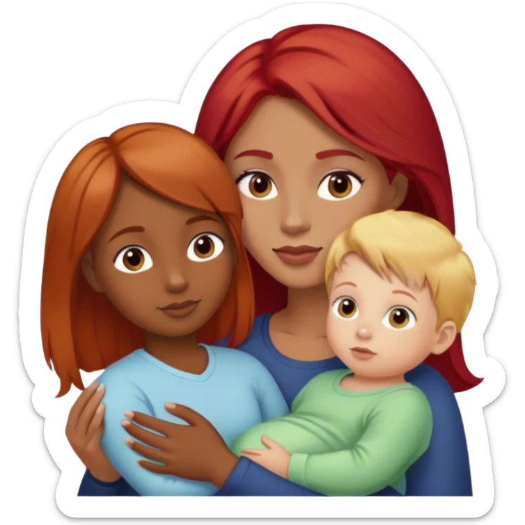 Women with Brown Hair with one Baby with red Hair and one kid with blonde hair  sticker