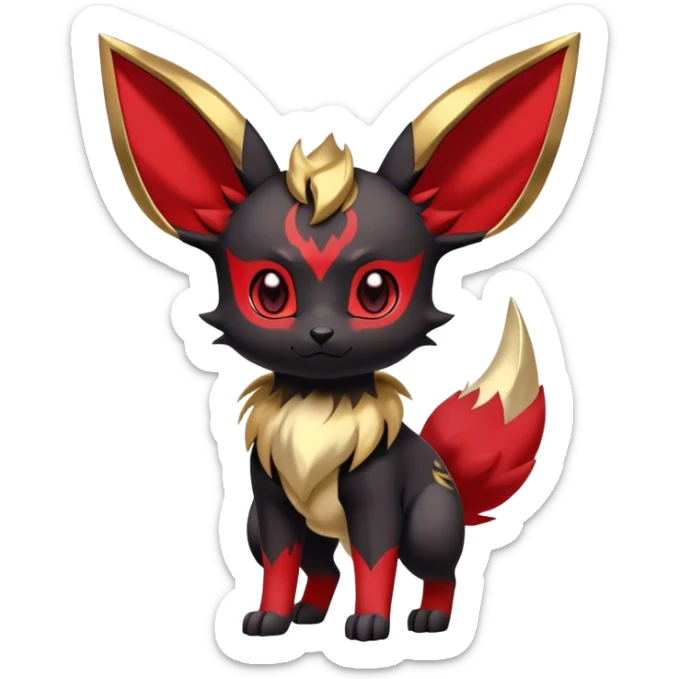 Cute cool black red animal Eeveelution-Fakemon-hybrid, full body, gold markings sticker