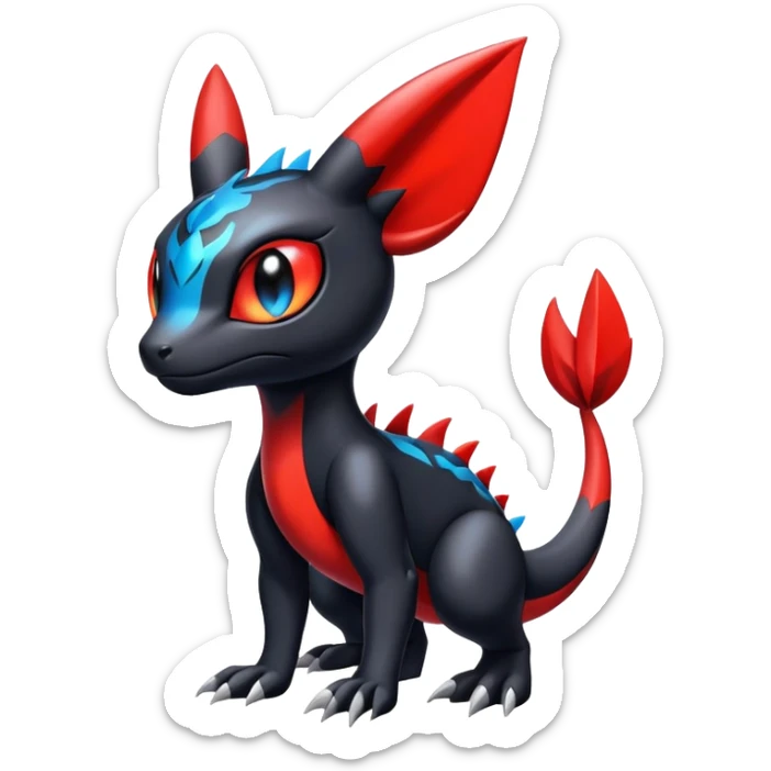 Cute Shiny Guilmon-Salandit-Umbreon-Fakémon-hybrid-creature (full body)  sticker