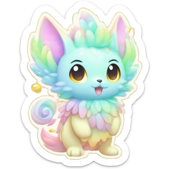 Shiny Shy Cool Sparkly Colorful Pastel beautiful fantasy Kawaii Ethereal Sona Fakemon-animal Full Body sticker