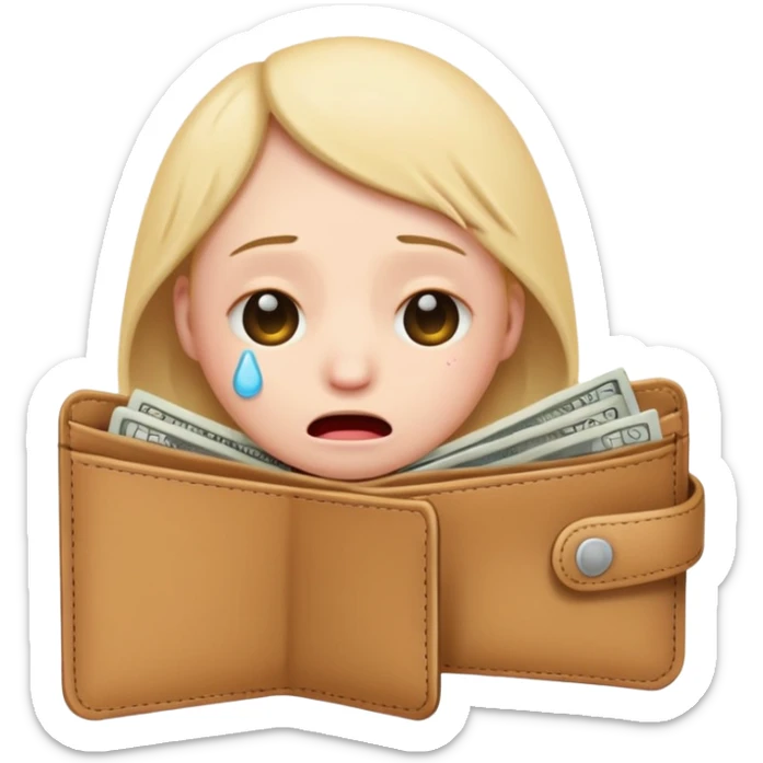 emoji that has no job and is crying with a open wallet and no money in it sticker