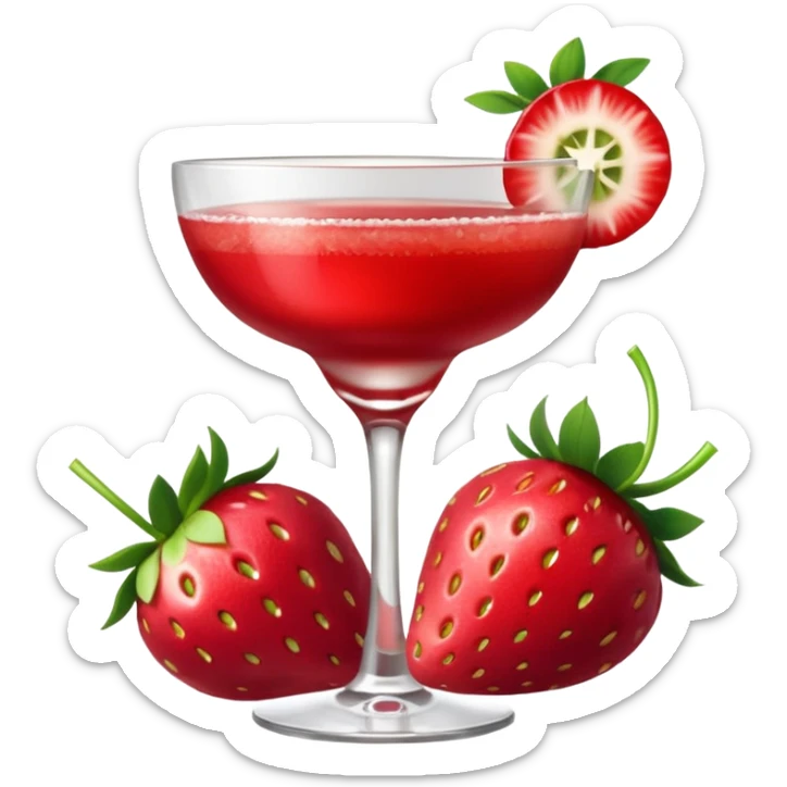 A Vibrant Red Cocktail In Margarita Glass Garnished With Fresh Strawberries Against sticker