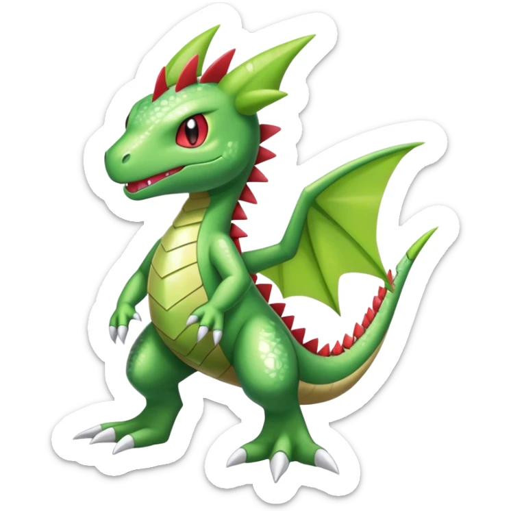 Shiny Cool Sparkly Cute Flygon-Tyranitar-Fakemon-hybrid-fusion with a scarf full body sticker