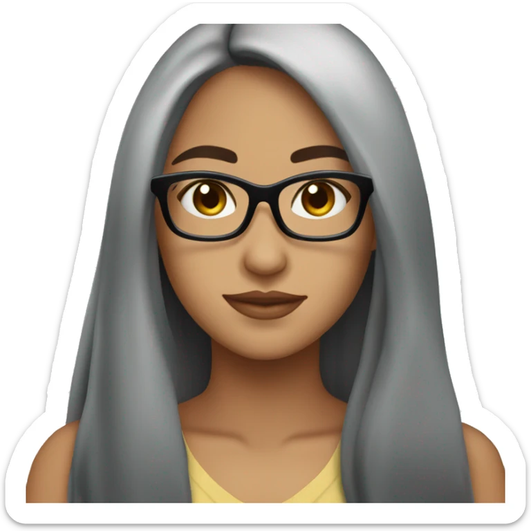 Pretty Hispanic girl with black long hair with glasses and black shirt sticker