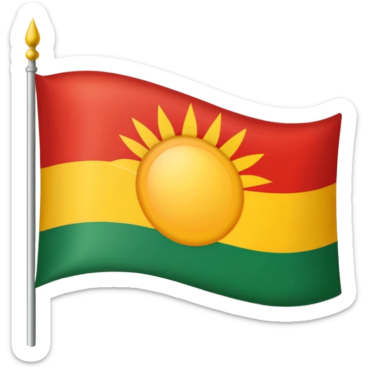 3 şeritli bir bayrak en üst şeriti kırmızı ortadaki şerit beyaz en alttaki şerit yeşil olcak şekilde ama ortadaki beyaz alanın ortasına güneş çiz sticker