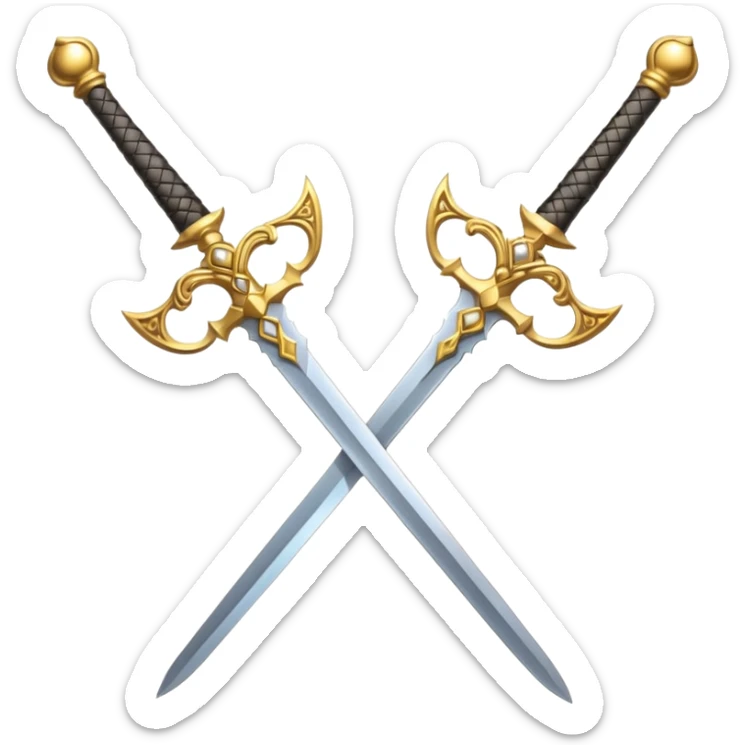 Two Golden royal swords with gold blades and gold handel sticker