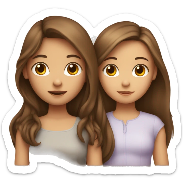 A girl holding a sister with brown hair with long hair sticker