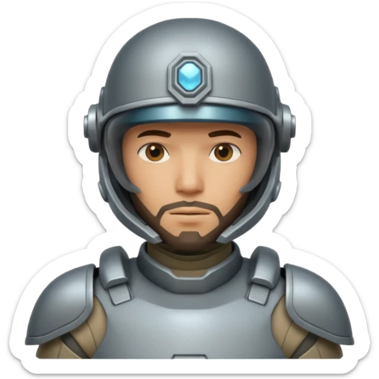 futuristic armored soldier human portrait, head and shoulders only, tan skin, short beard, helmet visor, sci-fi armor details, 3D cartoon, mobile game icon style, clean background, no text, no watermark

 sticker