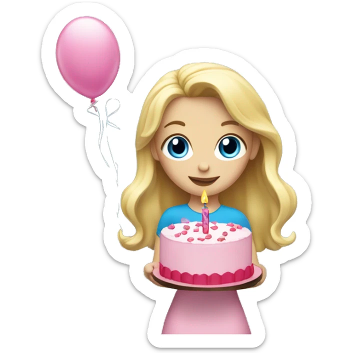Blonde girl with blue eyes holding a pink birthday cake  sticker