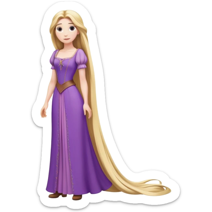 full body Rapunzel with purple dress, extremely long blonde hair, minimal style sticker